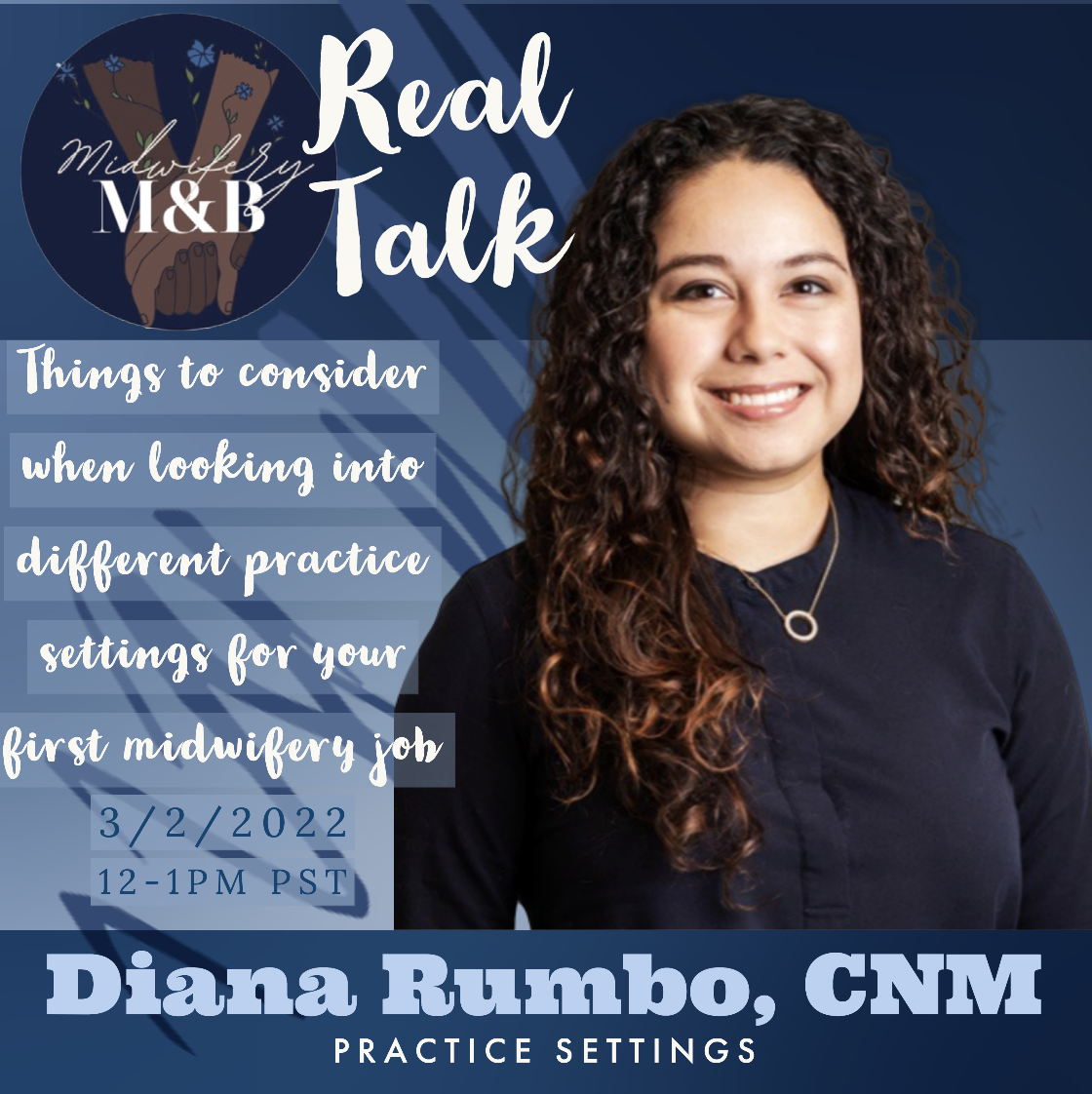 MMB Logo, photo of Diana Rumbo, title and date of session
